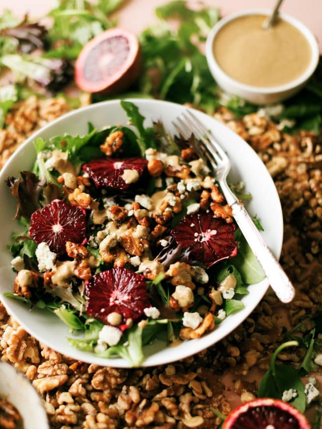 This Spicy Walnut blue cheese and Blood Orange Salad has everything you can ask for in a salad. Its savory, spicy with a little sweet and tartness.