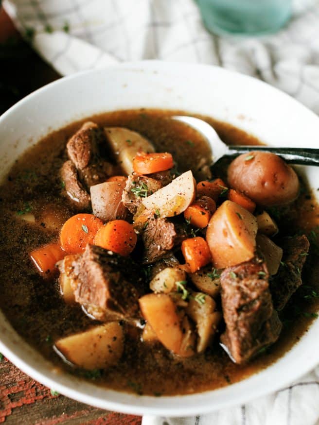 Irish beef stew is a comfort food that needs to be made this time of year. Its what you expect of a beef stew, but with a kick of extra flavor from a lovely dark beer. 