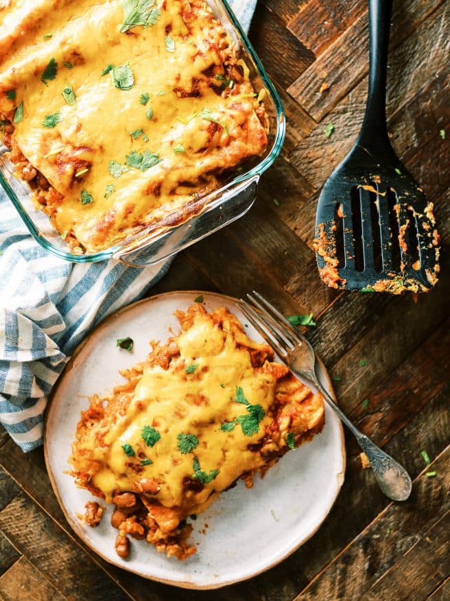 Bean Rice And Cheese Enchilada With Homemade Sauce - Dad With A Pan