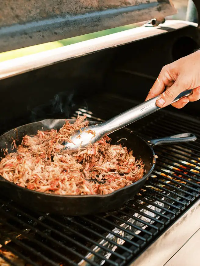 Smoked carnitas is Pork shoulder smoked with hickory wood pellets, then braised in a mixture of fresh squeezed oranges, onion, garlic, and mexican seasoning