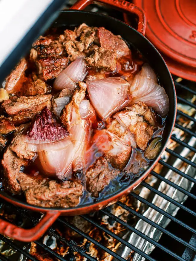 Smoked carnitas is Pork shoulder smoked with hickory wood pellets, then braised in a mixture of fresh squeezed oranges, onion, garlic, and mexican seasoning