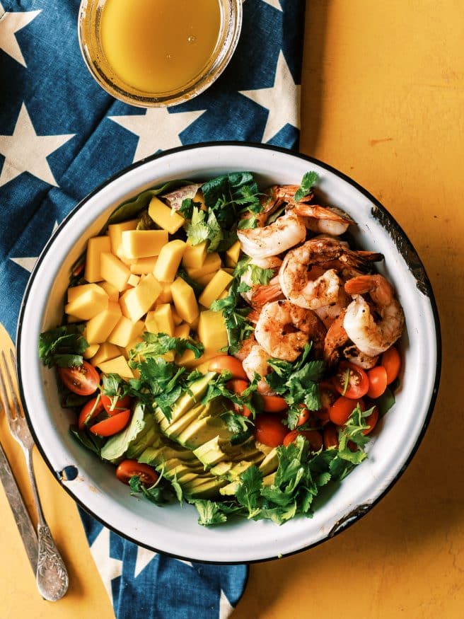 Grilled Shrimp Mango and Avocado Salad with a honey mustard vinaigrette. Doesn't get easier than that for summer dinner!

