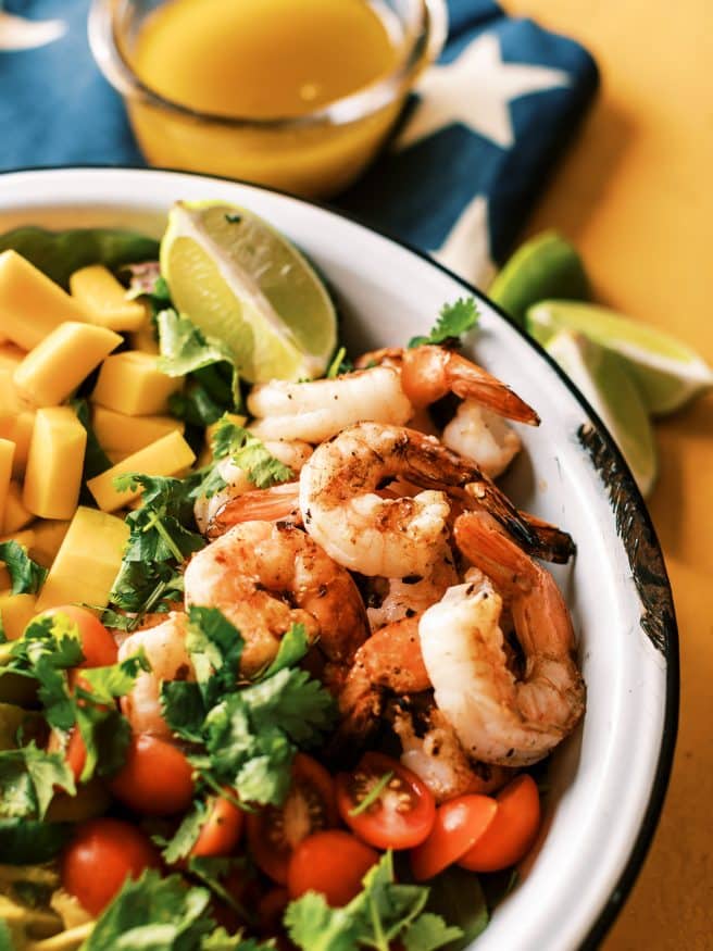 Grilled Shrimp Mango and Avocado Salad with a honey mustard vinaigrette. Doesn't get easier than that for summer dinner!
