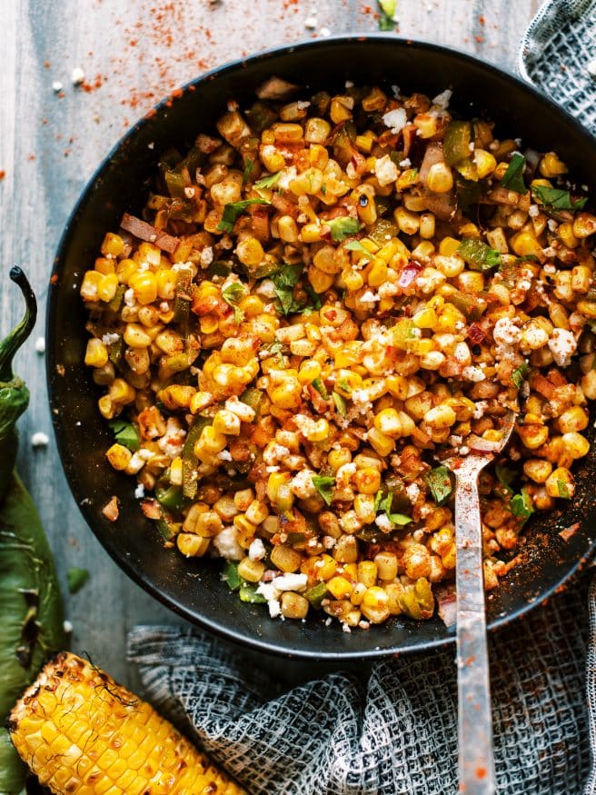 Esquites with Hatch Chiles, is spicy, zesty and so addicting! It's easily becoming my favorite lunch time meal, and makes a better dinner time side! 