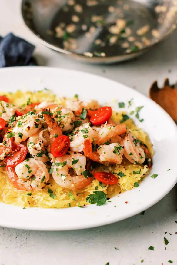 Shrimp Scampi in a oil butter garlic and parsley base with some wine lemon juice and a little crushed red pepper and you're taking it to a whole new level