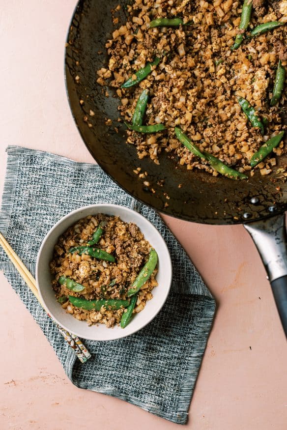 Cauliflower fried rice with beef is a great low carb, high protein keto friendly meal that will get your fried rice fix in!