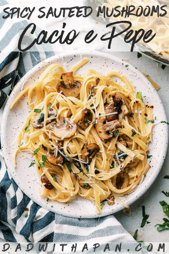 Cacio e pepe - Cheese, pepper and pasta with a little added touch of some sautéed mushrooms, this is a easy and delicious dinner to make! 