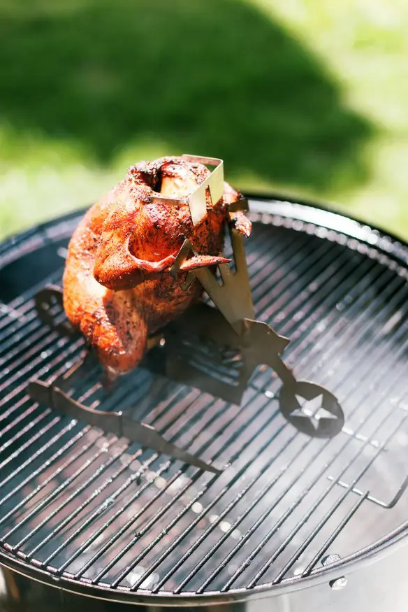 Smokey, fall-apart-tender, and a juicy, this taco seasoned beer can chicken, is great on its, own, or for taco night! 